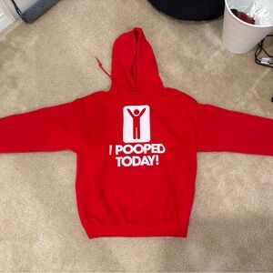 Gildan Red Hoodie with White Graphic "I POOPED TODAY!"